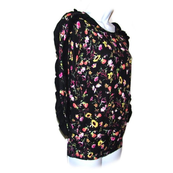 Philosophy Black Floral Sweater Ruffle Sleeve Detail Sz Small - Picture 3 of 12